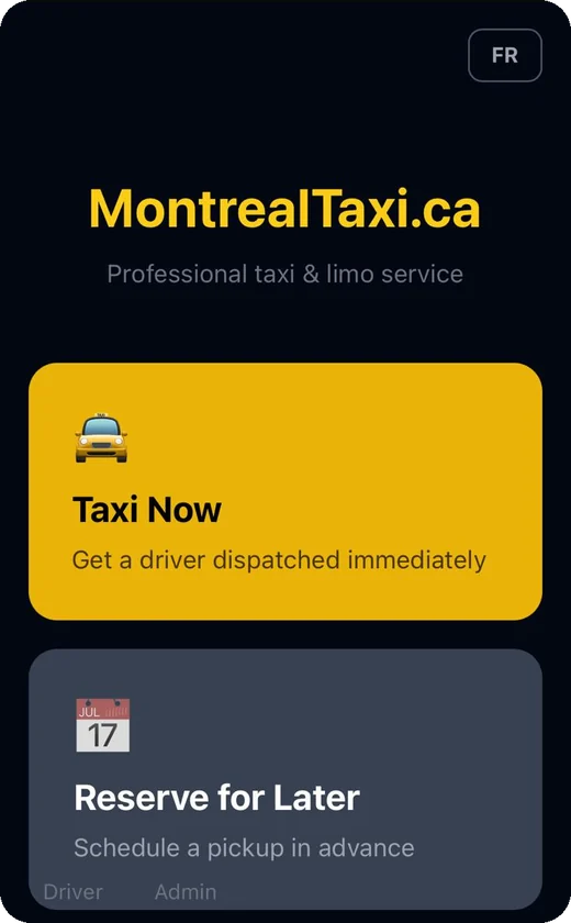 MontrealTaxi.ca app home screen