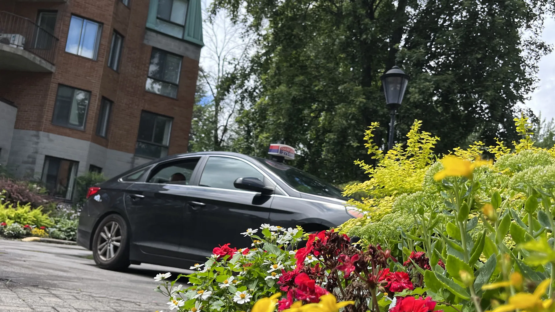 A Montreal taxi on a residential street